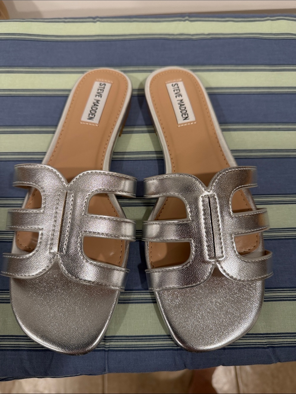 Steve Madden Metallic Silver Cutout Slide Sandals